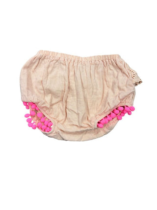 Louise Misha Blush Pink Bloomers with Eyelet Ruffle and Pompom Detail, 18 months