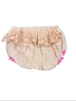 Louise Misha Blush Pink Bloomers with Eyelet Ruffle and Pompom Detail, 18 months