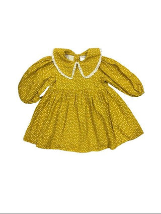 Bebe Organic Ochre Yellow Polka Dot Collar Detail Dress, 2 years