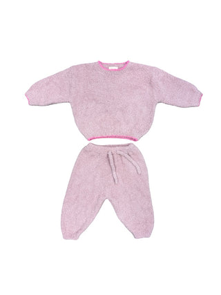 7am Fuzzy boxy sweater and sweats in ash rose, 6-9 months