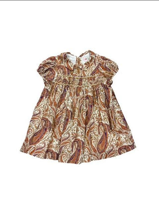 Bonpoint Paisley Print Dress with Metallic and Smocking Detail, 12-18 months