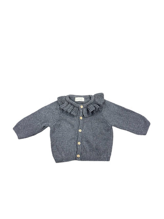 Quincy Mae Grey cardigan with frilled collar, 3-6 months