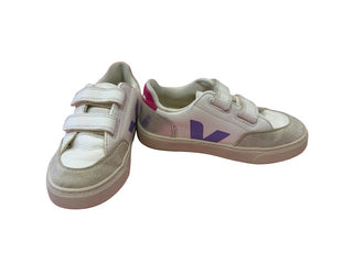 Veja V-12 sneakers in white leather w/pink/labender/silver, 12.5 little kid