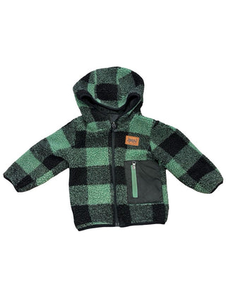 Deux Par Deux Green Buffalo Plaid Zip Up Jacket, 2 years
