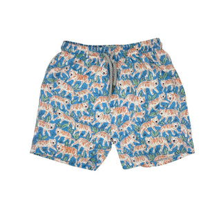 Trotters Swim blue tiger swim shorts, 6-7 years