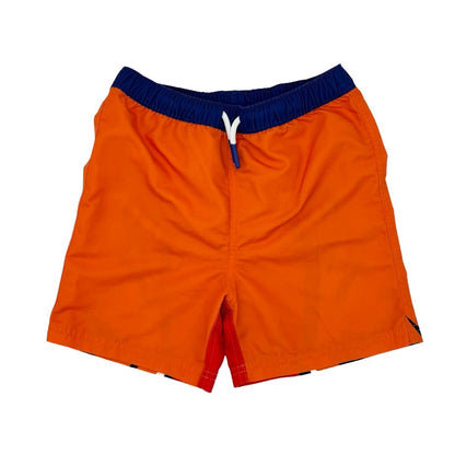 Mini Boden orange tiger swim shorts, 6-7 years