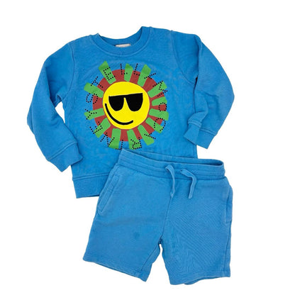 Stella McCartney blue sun sweatshirt/short set, 6 years