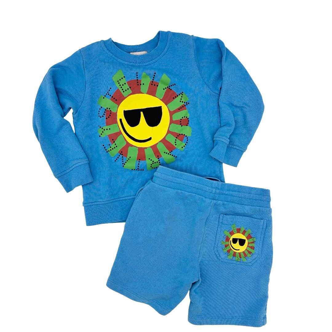 Stella McCartney blue sun sweatshirt/short set, 6 years