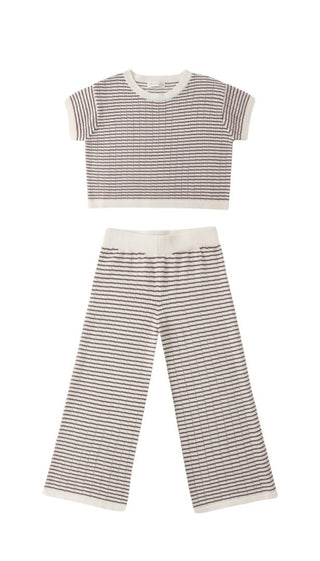 Rylee + Cru Boxy Crop Knit Tee and Wide Leg Pant Set Chocolate Stripe Brand New with Tags, 4-5 years