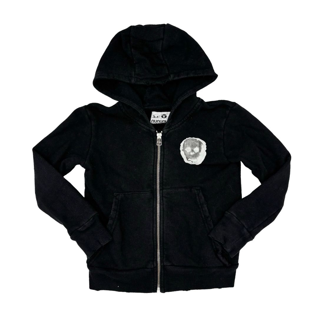 Nununu black zip w/skull sweatshirt, 3-4 years