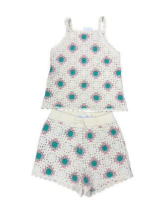 Zara Crochet Knit Set in Cream, Green and Pink, 3-4 years