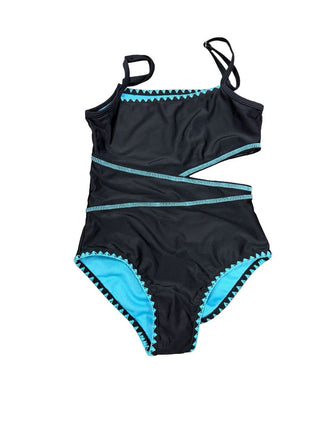 Limeapple Black Cutout Swimsuit with Blue Embroidery, 7 years
