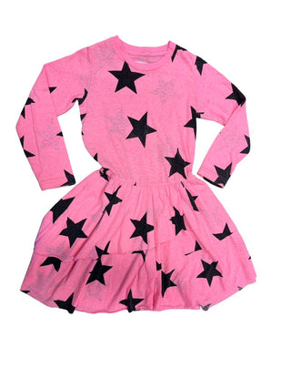 Nununu Pink Tiered Dress with Black Stars, 6-7 years