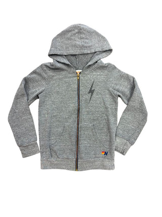 Aviator Nation Grey Lightning Bolt Zip Up Hoodie, 8 years