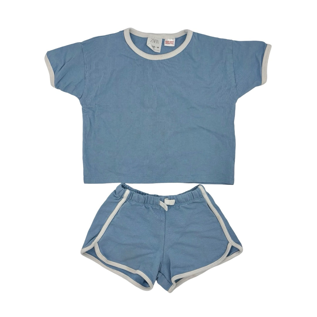 Zara Blue tshirt/short set, 12-18 months