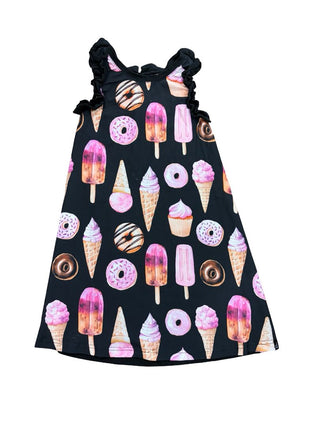 Deux Par Deux Black Swing Sweet Treat Print Dress, 7 years