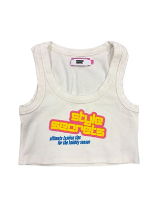Edikted Cropped Ribbed White Tank with Style Secrets Graphics, Youth Small