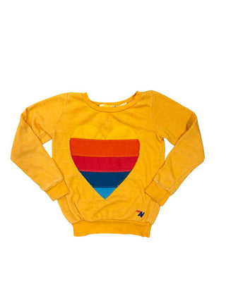 Aviator Nation Yellow Sweatshirt with Striped Heart, 8 years