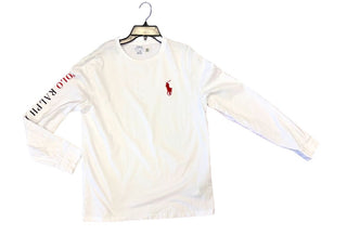 Polo Ralph Lauren  White Longsleeve Tee with Polo Graphic and Arm Graphics, Medium Mens