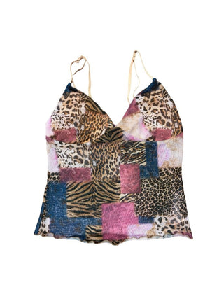 Edikted Sheer Mesh Patchwork Effect Leopardprint Tank Top , XS