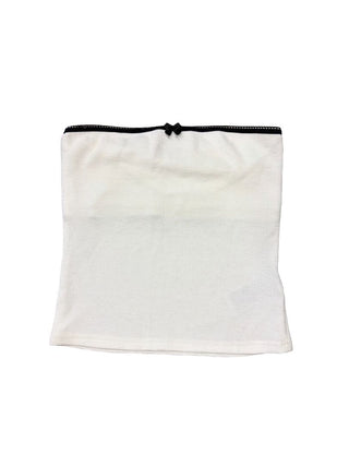 Edikted White Waffle Knit Tube Top with Black Trim and Bow, XS