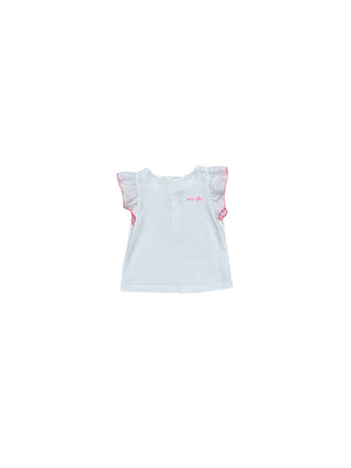 Jacadi White tshirt w/frill and pink detail, 18 months