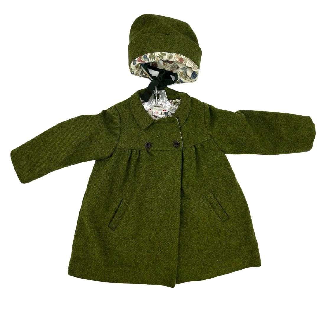 Bonpoint green wool coat w/hat, 2 years