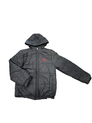 Air Jordan Black puffer jacket with fuzz inside Red logo, M