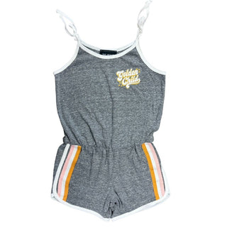Tiny Whales Grey Romper with "Golden Child" Embroidery and Stripe Details, 6 years