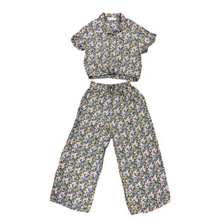 Zara Floral silk-like button up top/pant set, 10 years
