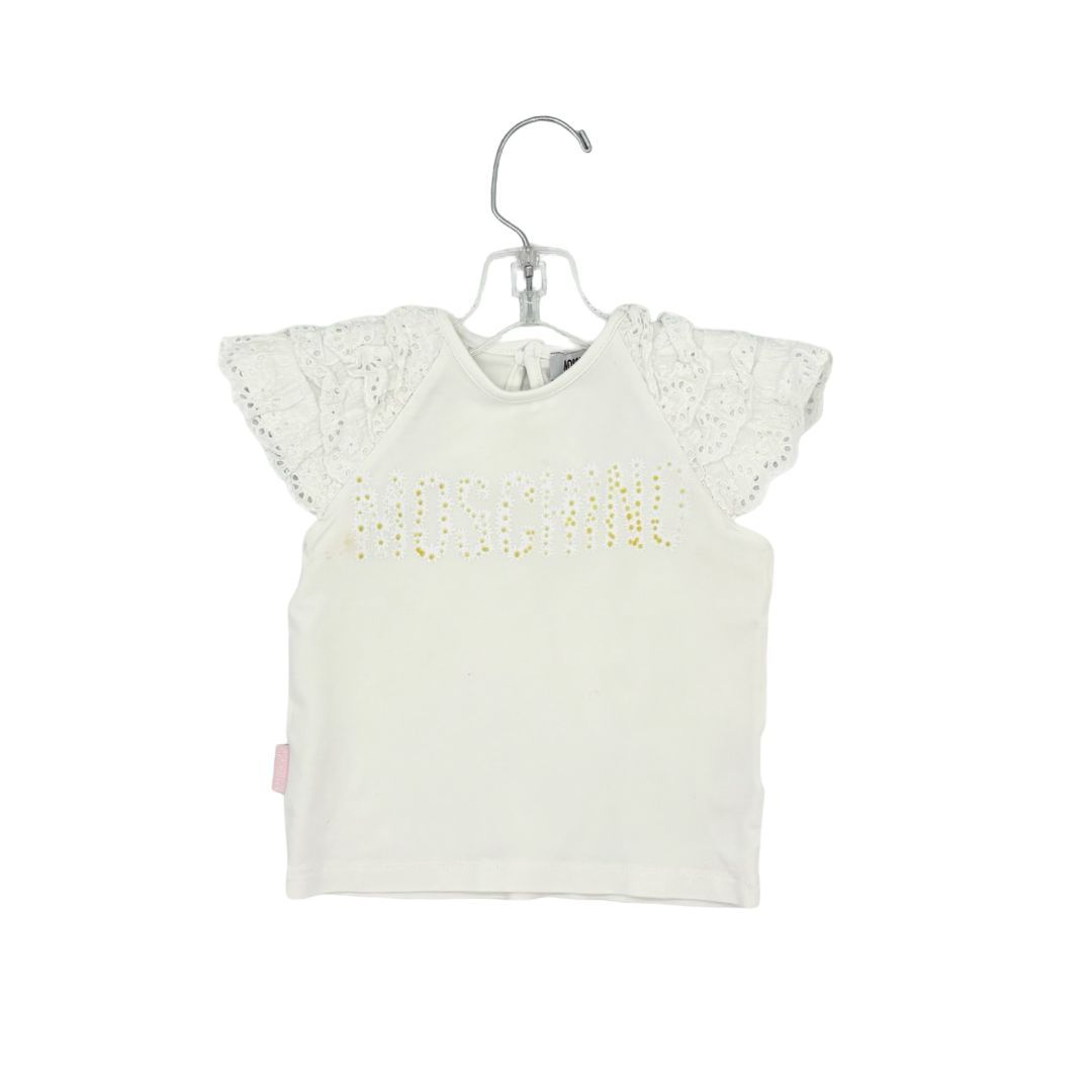 Moschino white w/eyelet sleeves tshirt, 18 months
