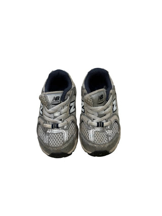New Balance Silver and black running shoe, 5 little kid
