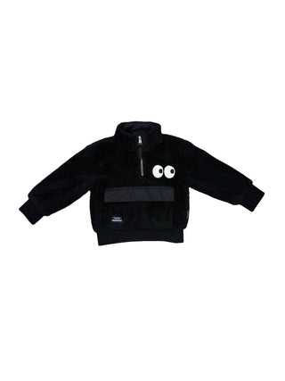 Nununu Black fuzzy quarter zip with eye graphic, 2-3 years