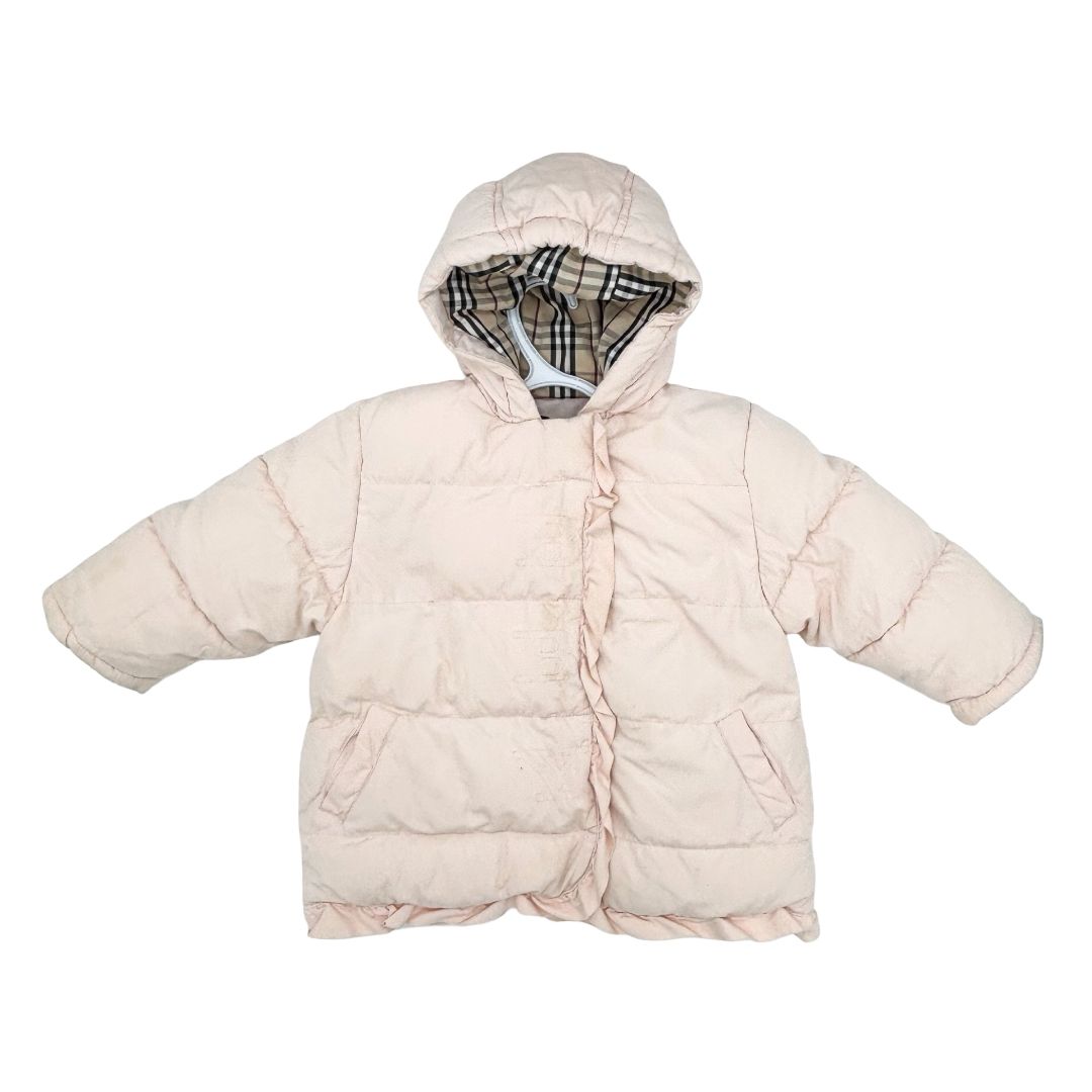 Burberry pink puffer jacket w/small stain, 2 years