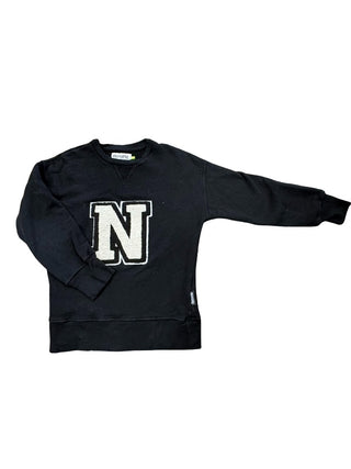 Nununu Black crewneck with big fuzzy N, 6-7