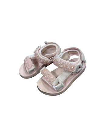 Monnalisa Pink Beaded Velcro Sandals, 26 EU