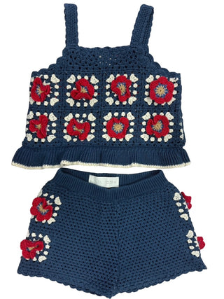 Zara Navy crochet set w/red flowers, 4 years