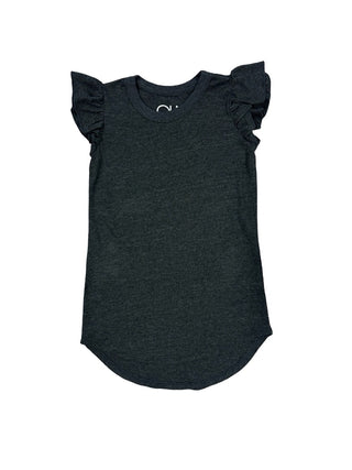 Chaser Charcoal grey tshirt dress w/frill sleeves, 4 years