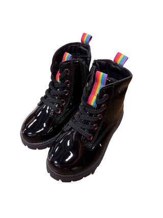 Joe Fresh Glossy Black Booties with Rainbow Details, 7 little kid