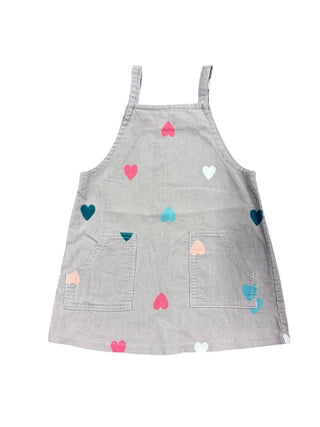 Woolworths Grey Corduroy Overall Style Dress with Heart Pattern, 3 years