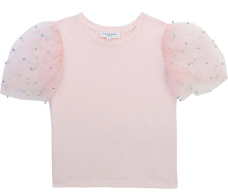 Charabia Light pink top with mesh sleaves pearls, 12 years