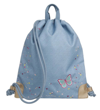 Jeune Premier Light blue drawstring bag with floral detials and colorful butterfly patch, O/S