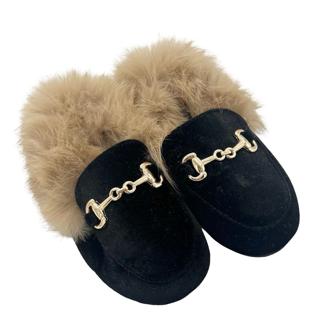 No name black w/faux fur loafers, euro 23 little kid