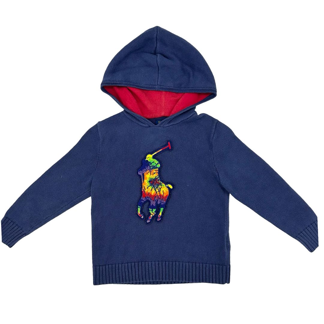 Ralph Lauren blue w/tie dye polo pony sweater, 4 years