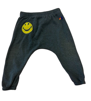 Aviator Nation Navy Sweatpants with Logo and Smiley Face Embroidery, 12-18 months