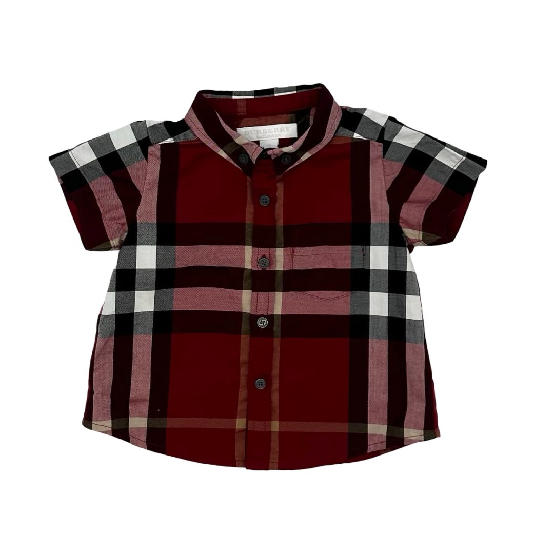 Burberry red checkered collared tshirt, 6 months