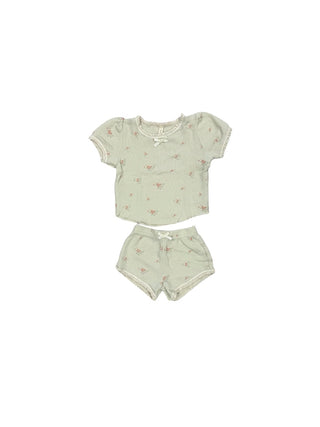 Quincy Mae Cream waffle set with flowers, 3-6 months