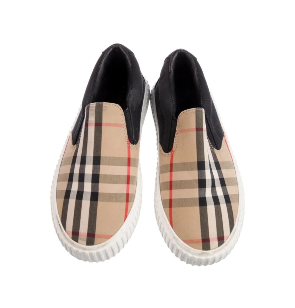 Burberry canvas check slip-on sneakers, euro 26 little kid