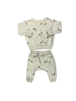 Rylee + Cru Cream sweat suit w/surfers, 0-3 months