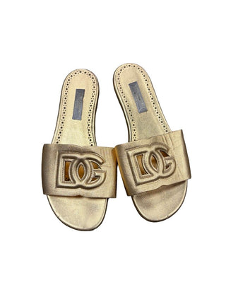 Dolce & Gabbana Gold Slides with Logo Embroidery, 34 EU